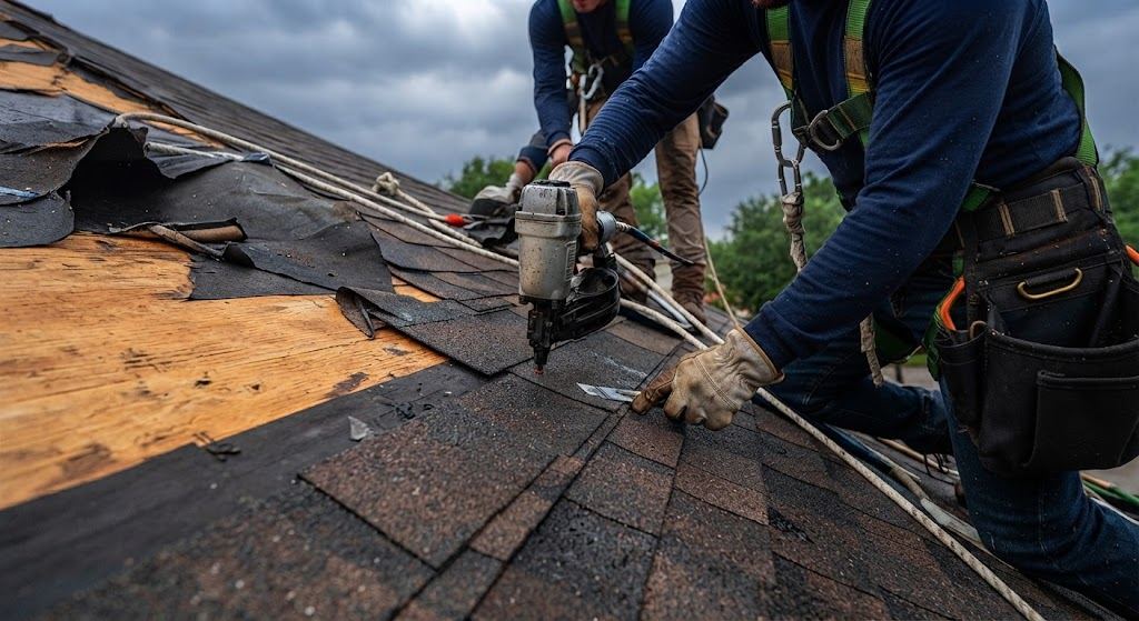Apex Roofing Solutions crew making a roofing repair