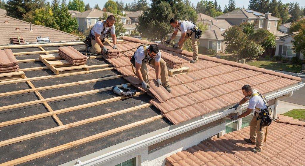 Apex Roofing Solutions crew installing a new tile roof