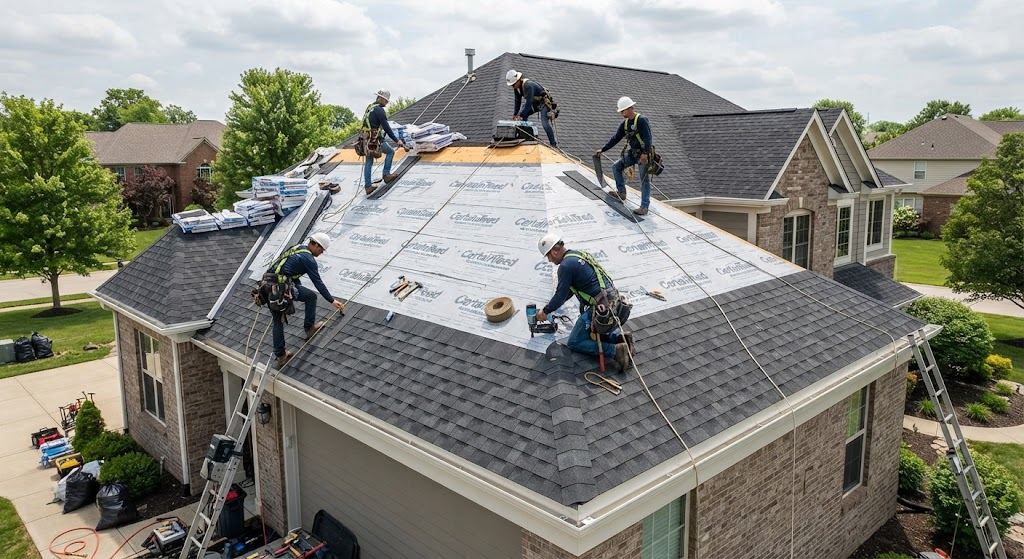 Apex Roofing Solutions crew installing a new shingle roof